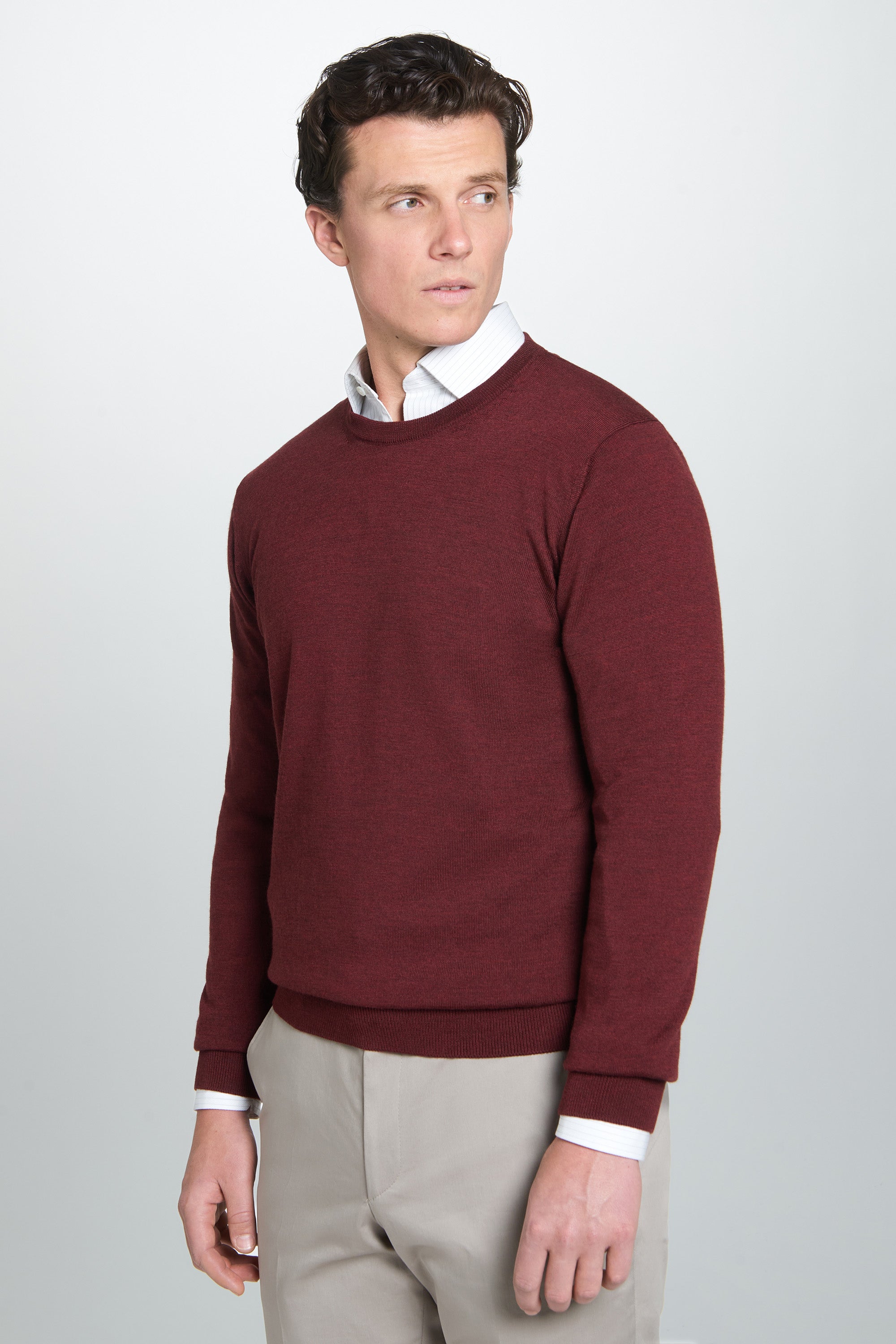 Burgundy Merino Wool Crew Neck Sweater