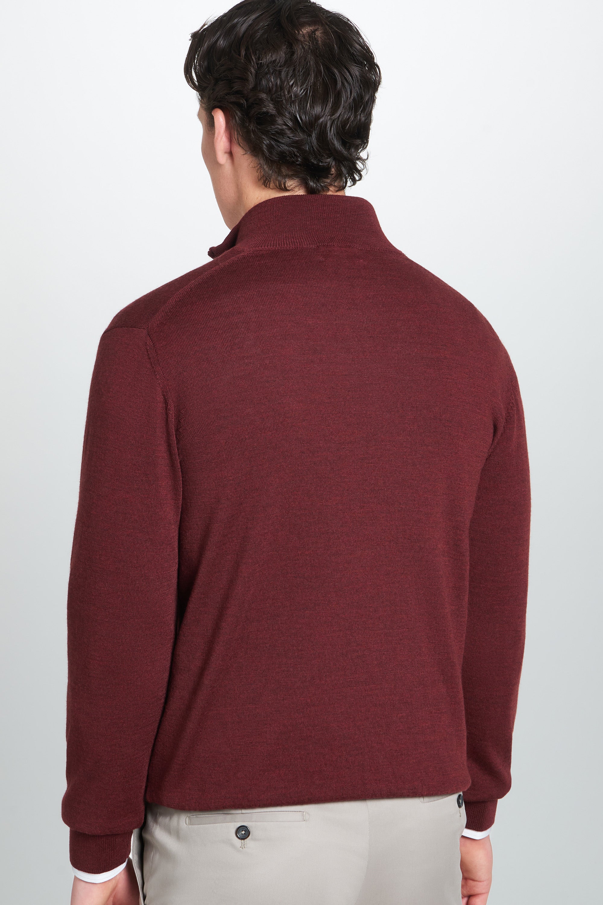 Burgundy Merino Wool Zip Neck Sweater