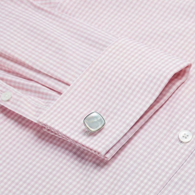 Pale Pink & White Tailored Fit Double Cuff Essential Gingham Formal Shirt