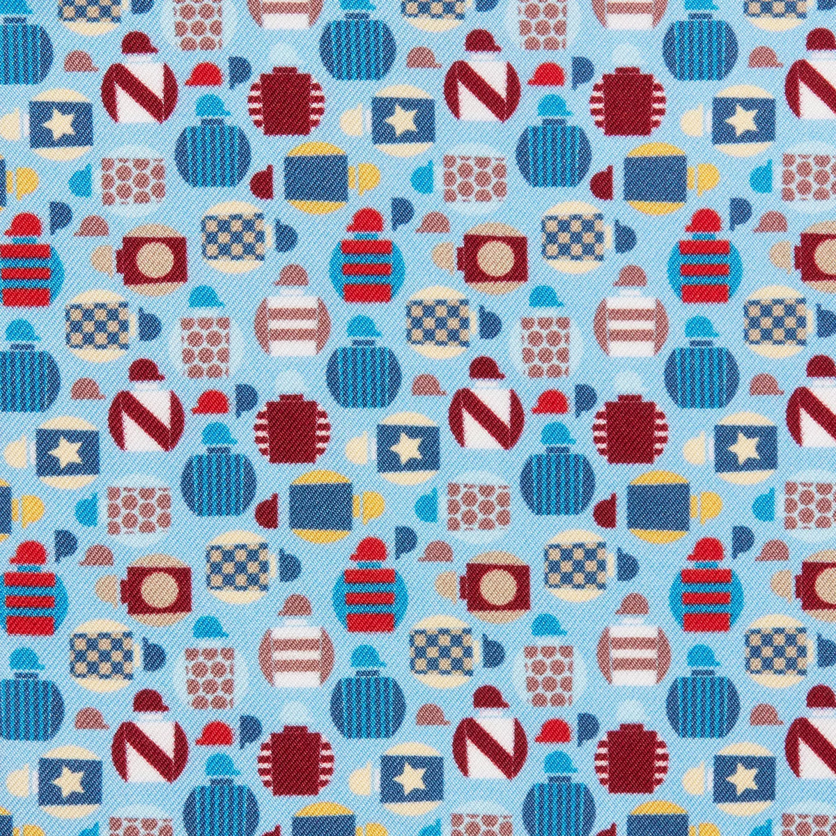 Blue & Multicolour Small Jockey All Over Printed Silk Pocket Square