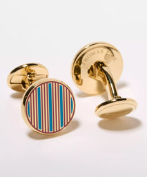 Turquoise Blue & Pink Enamel Striped Cufflinks