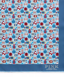 Blue & Multicolour Small Jockey All Over Printed Silk Pocket Square