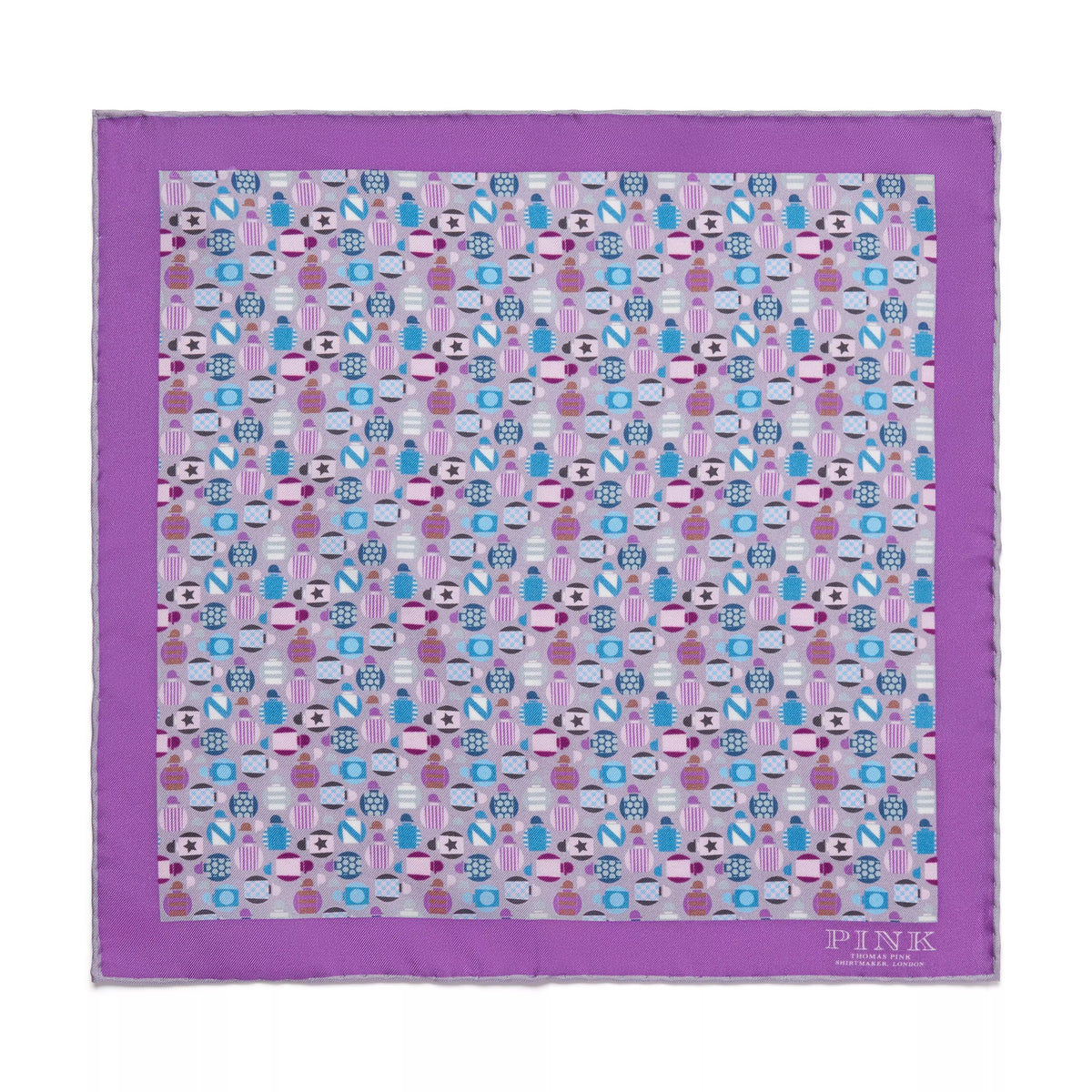 Purple & Multicolour Small Jockey All Over Printed Silk Pocket Square