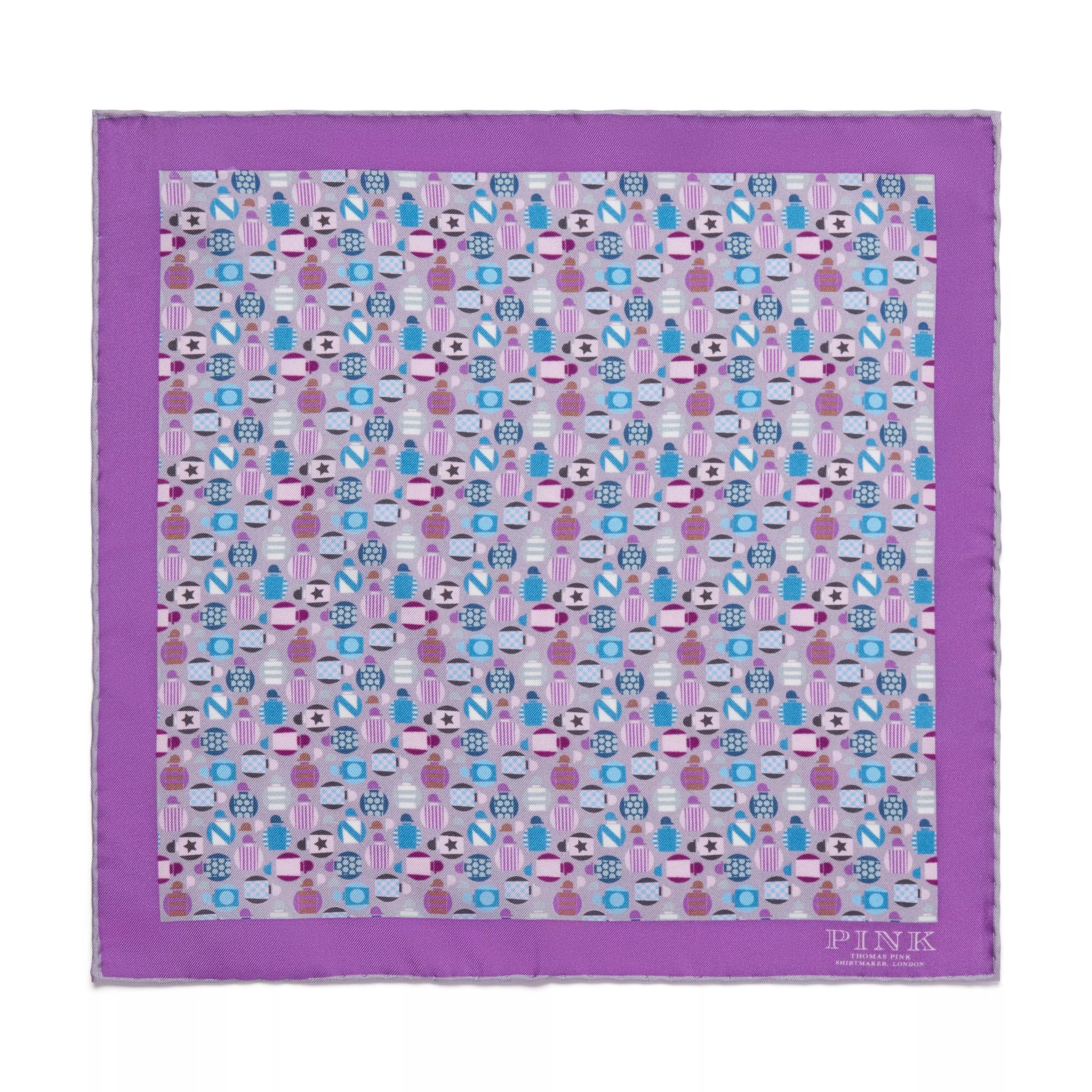 Purple & Multicolour Small Jockey All Over Printed Silk Pocket Square