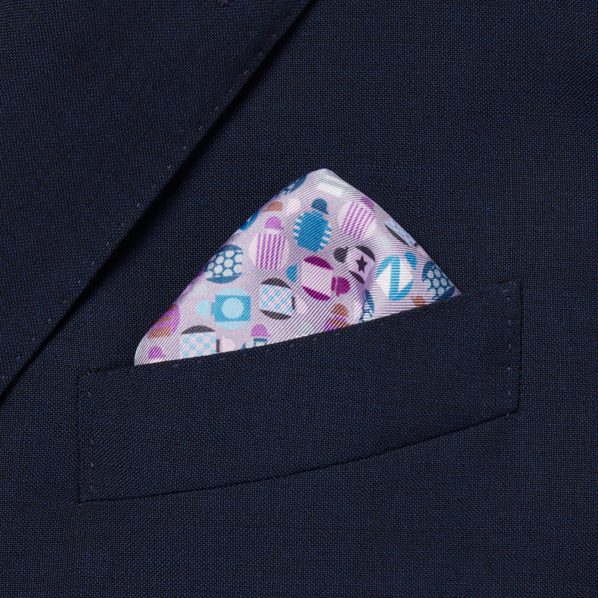 Purple & Multicolour Small Jockey All Over Printed Silk Pocket Square