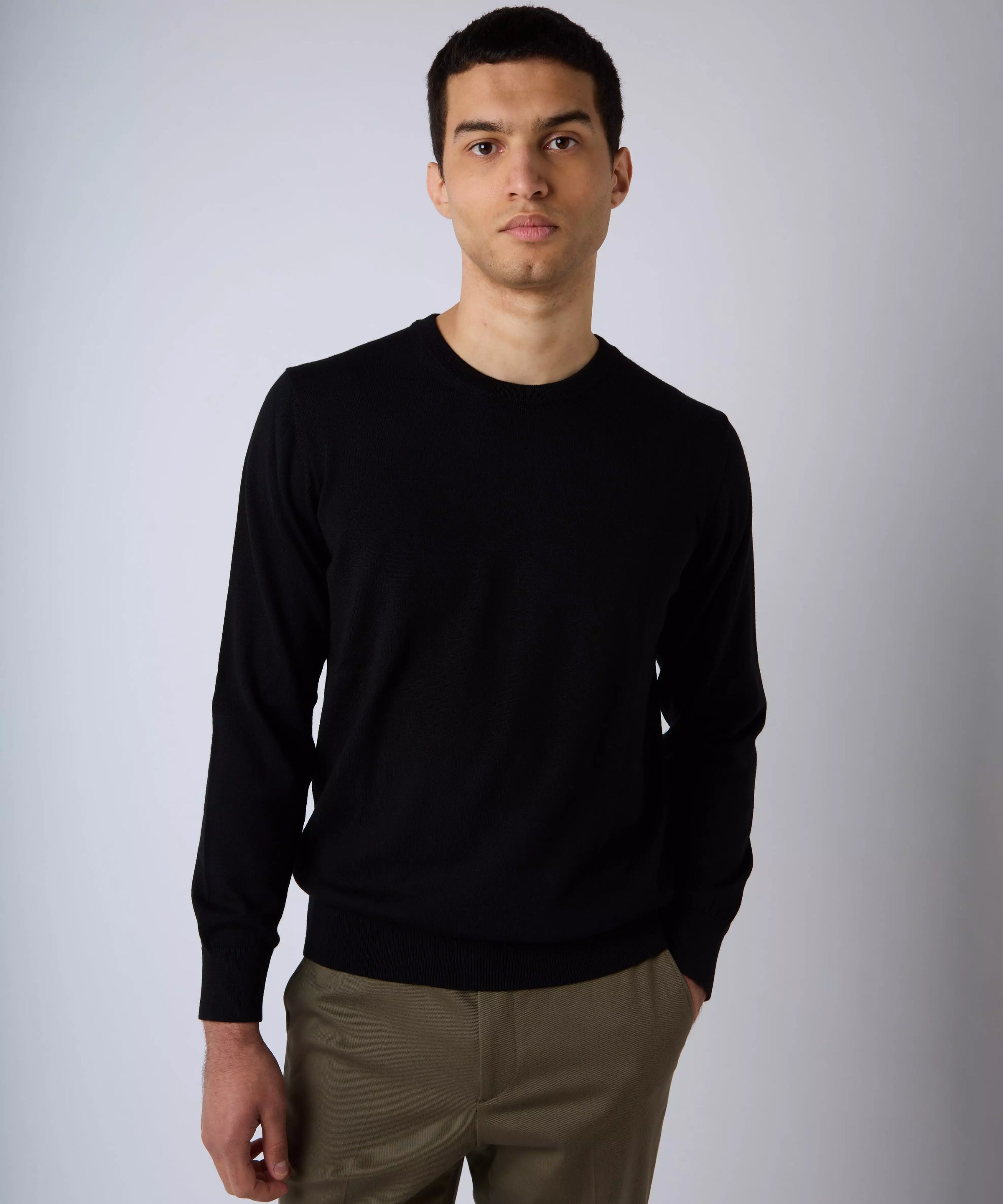 Black Merino Wool Crew Neck Sweater