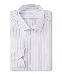 Pale Grey & Blue Slim Fit Supraluxe Multi Stripe Formal Shirt
