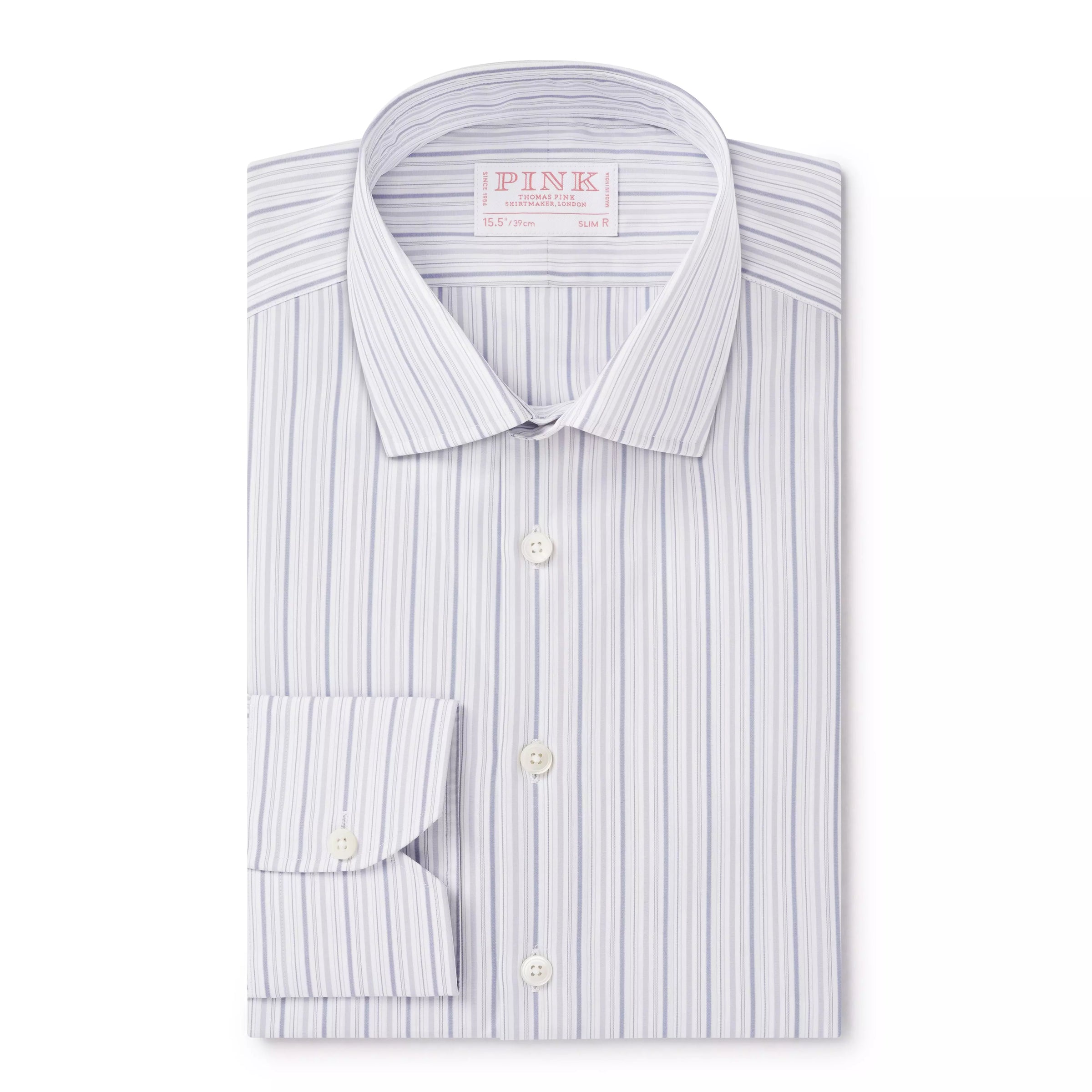 Pale Grey & Blue Slim Fit Supraluxe Multi Stripe Formal Shirt
