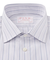 Pale Grey & Blue Slim Fit Supraluxe Multi Stripe Formal Shirt