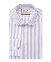 White & Purple Tailored Fit Striped Poplin Formal Shirt