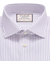 White & Purple Tailored Fit Striped Poplin Formal Shirt
