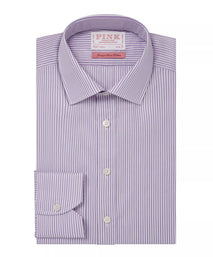 Purple & White Slim Fit Piumino Twill Stripe Formal Shirt