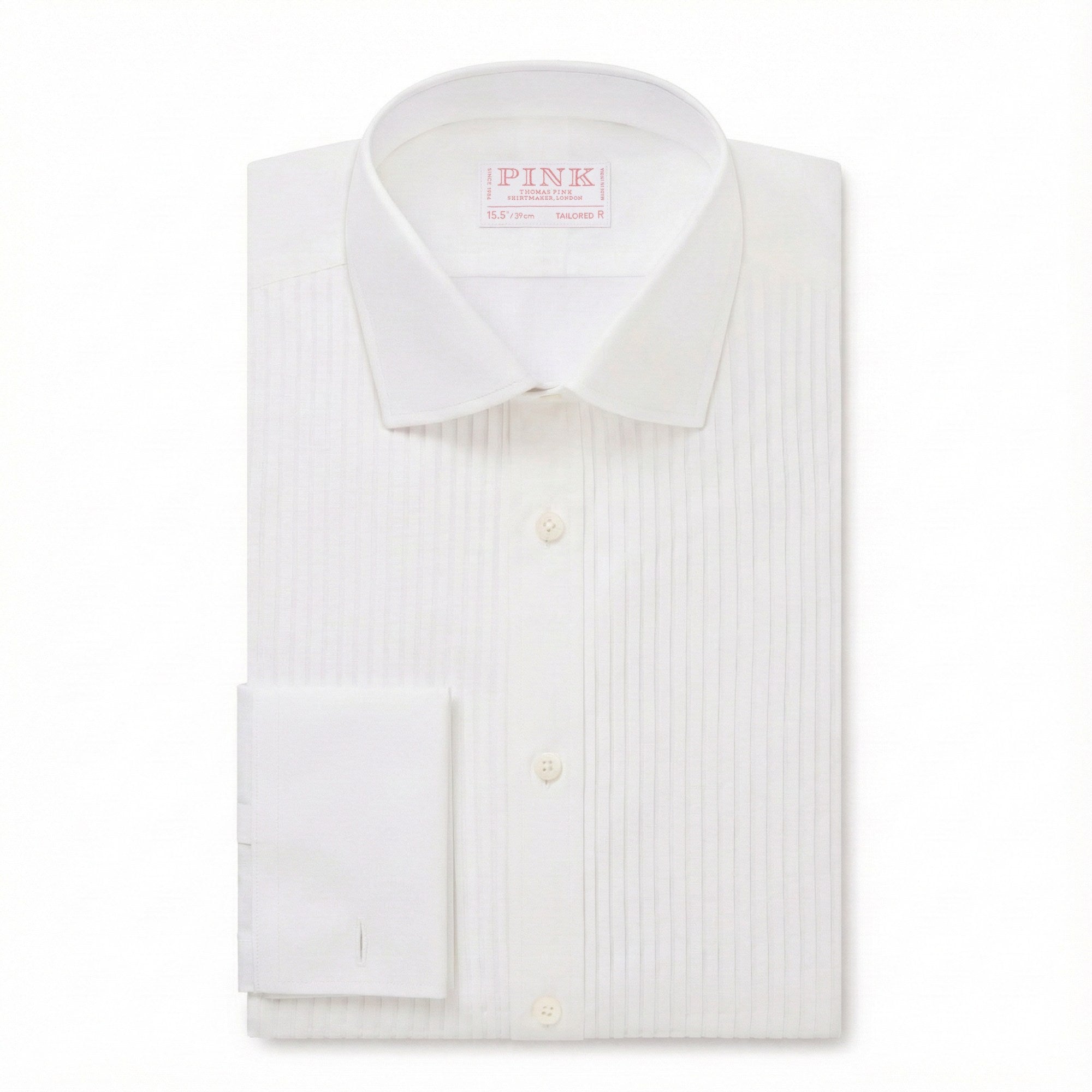 White Tailored Fit Double Cuff Pleat Front Poplin Evening Shirt