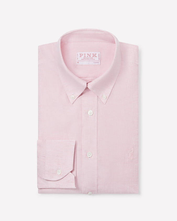 Pale Pink Classic Fit Essential Linen Button Down Smart Casual Shirt